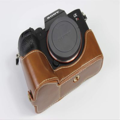 A7R IV Case, BolinUS Handmade PU Leather Half Camera Case Bag Cover Bottom Opening Version for Sony Alpha A7R IV with Hand Strap (Brown)
