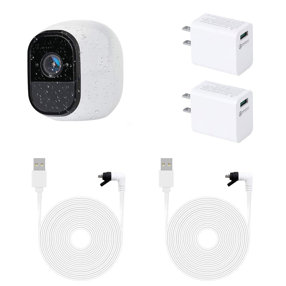 2Pack Power Cable for Arlo Pro and Arlo Pro 2, 16.4Ft/5m Weatherproof USB Cable, with Quick Charge 3.0 Power Adapter Continuously Charging Your Security Camera - by ALERTCAM