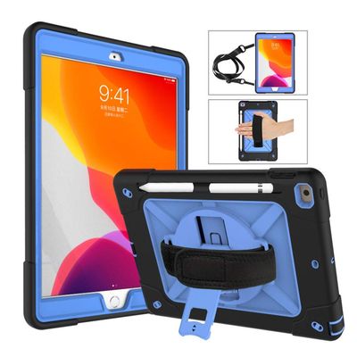 360 Rotating Case Compatible with iPad 9th 8th 7th Generation 10.2 inch Case Kickstand Shockproof Heavy Duty with Shoulder Strap Hand Strap, Black+Blue