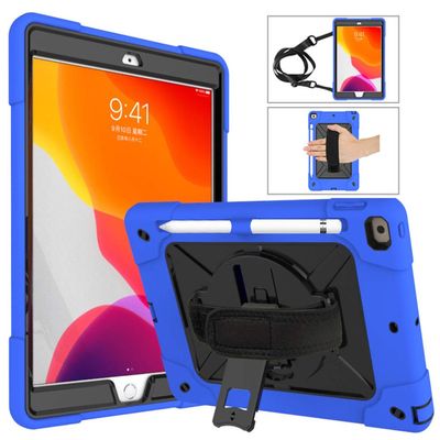 360 Rotating CAse Compatible with iPad 10.2 inch 2020 2019 8th 7th Generation case with Pencil Holder Kickstand Shockproof Heavy Duty with Shoulder Strap Hand Strap,Blue+Black