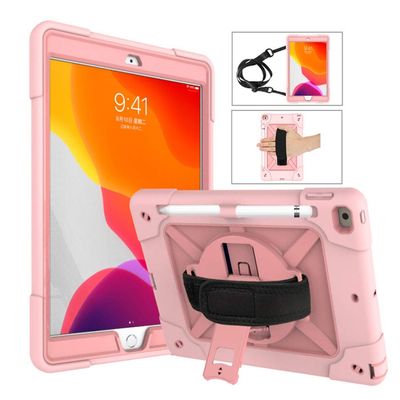 360 Rotating Case Compatible with iPad 10.2 inch 8th 7th Gen case with Pencil Holder Kickstand Shockproof Heavy Duty with Shoulder Strap Hand Strap,Rose Gold