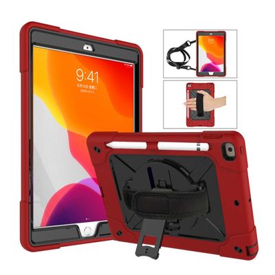 360 Rotating CAse Compatible with iPad 10.2 inch 2020 2019 8th 7th Generation case with Pencil Holder Kickstand Shockproof Heavy Duty with Shoulder Strap Hand Strap,Red+Black