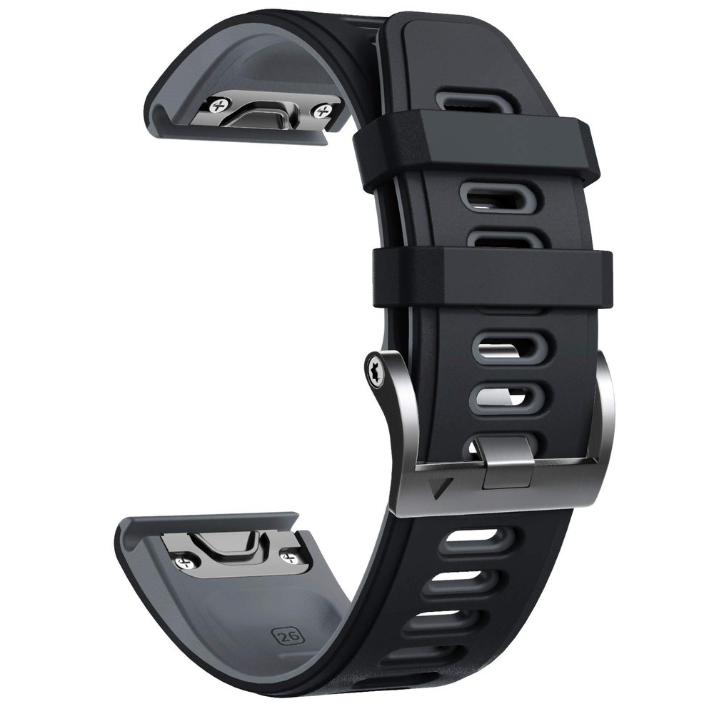NotoCity Compatible with Fenix 6X Watchbands Silicone Sport Watch Strap for Fenix 5X/5X Plus/ 6X Pro/7X/Fenix 3/3 HR/Tactix/Descent MK1/D2 Delta PX/D2 Charlie Smartwatch(Black-Grey)