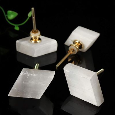 AMOYSTONE 4Pack White Drawer Knobs Natural Selenite Stone Dresser Knobs Handle Pulls Cabinet Cupboard Kitchen Door Knobs Nursery Kids, 30mm Screw