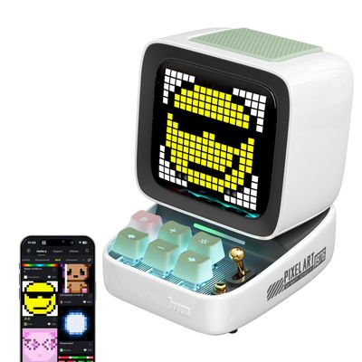 Divoom Ditoo Pro Retro Pixel Art Game Bluetooth Speaker with 16X16 LED App Controlled Front Screen (White)