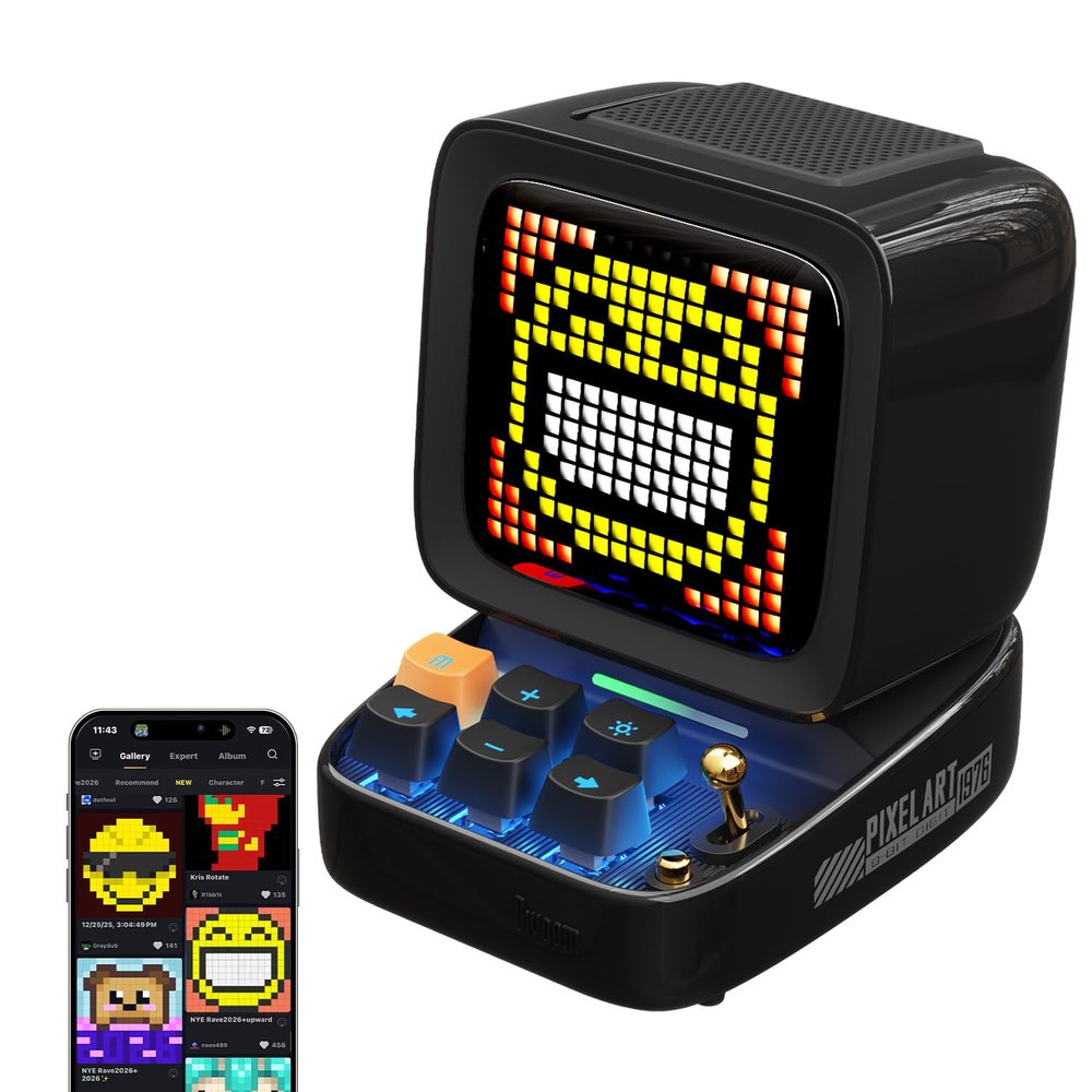 Divoom Ditoo Retro Pixel Art Game Bluetooth Speaker with 16X16 LED App Controlled Front Screen (Black)