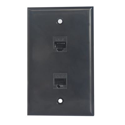 BUPLDET 2 Port Ethernet Wall Plate Black- Single Gang Cat6 RJ45 Ethernet Cable Wall Plate Female to Female Faceplate