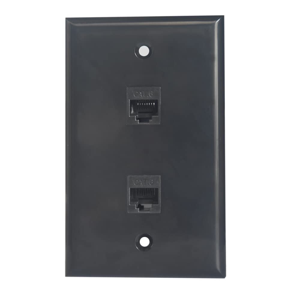 BUPLDET 2 Port Ethernet Wall Plate Black- Single Gang Cat6 RJ45 Ethernet Cable Wall Plate Female to Female Faceplate