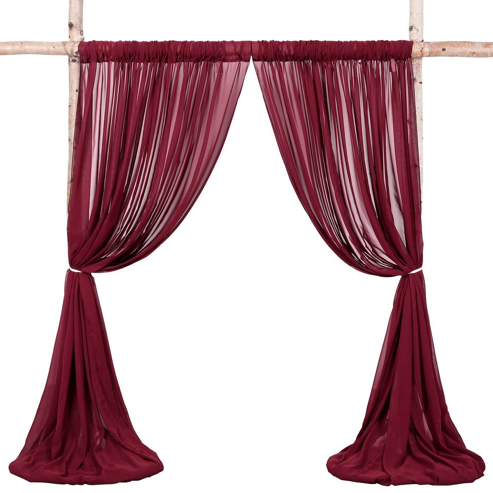 10ftx8ft Burgundy Chiffon Backgrounds Fabric Photo Booth Backdrop Curtains for Weddings Arch Birthday Party Supplies Photo Studio Decoration