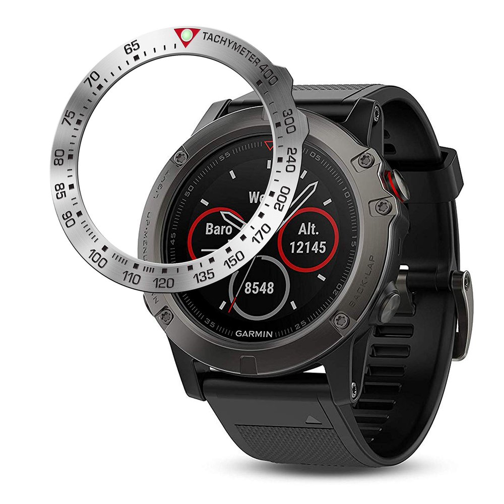 Baihui Stainless Steel Bezel Ring Compatiable with Garmin Fenix 5X Watch Bezel Ring Adhesive Cover Anti Scratch & Collision Protector for Garmin Watch Accessory (Silver - Not Fit Fenix 5 / 5X Plus)