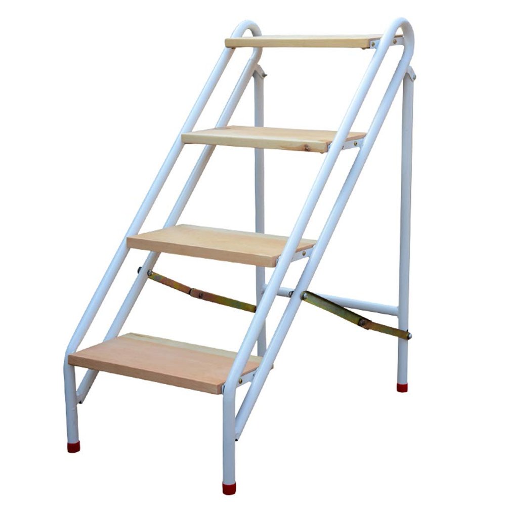 XWZJY 3/4 Step Ladder Wooden Folding Lightweight Non-Slip Ascending Stepladder Metal Frame Multifunction Storage Shelf Shoe Rack Home Garden Tool,Max Load 150kg