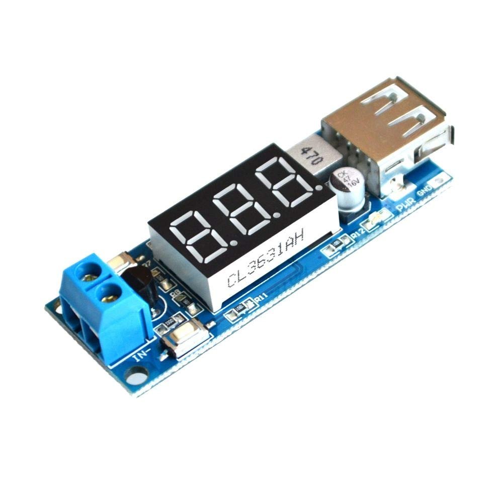 DC DC Step Down Converter LED Display Voltmeter + 5 V USB Charger Power Supply Module Board Step-Down Buck Port 6.5-40V to 5V 2A