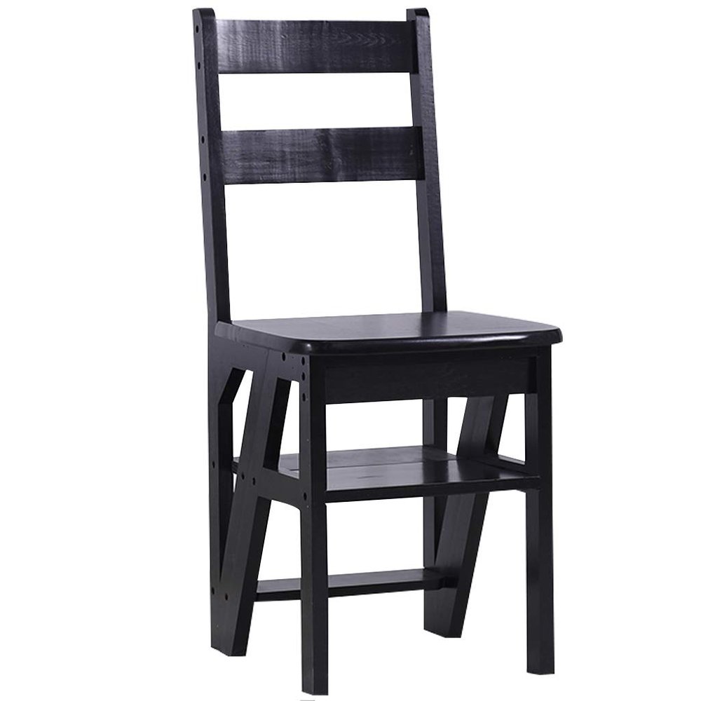 XWZJY Folding Ladder Stool- Small Bamboo Stepladder 4 Step Staircase Chairs - Multipurpose Flower Rack/Plant Stand,Lightweight Garden Tools (Color : Black)