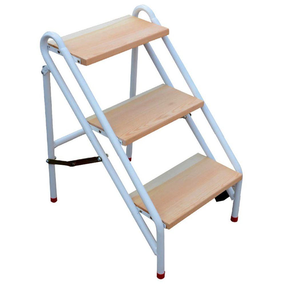 XWZJY 3/4 Step Ladder Wooden Folding Lightweight Non-Slip Ascending Stepladder Metal Frame Multifunction Storage Shelf Shoe Rack Home Garden Tool,Max Load 150kg