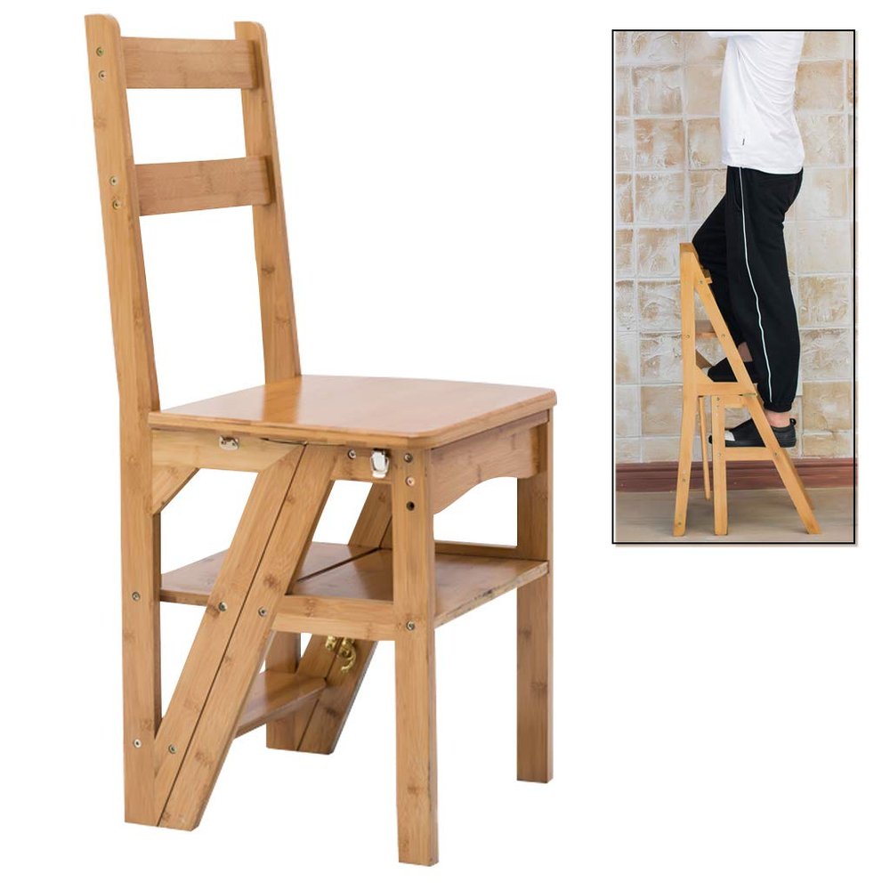 XWZJY 3-Layer Step Stool Thickening Wooden Staircase Chairs Creative Folding Plant Stand Ladder for Living Room/Kitchen/Balcony,40X46X89cm,Wood Color