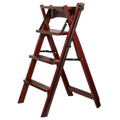 XWZJY Foldable 4 Step Ladder Portable Beech Wood Stairs Chair Climb Stepladde with Handrail Support Safety Creative Small Foot Stools Max Load 120kg