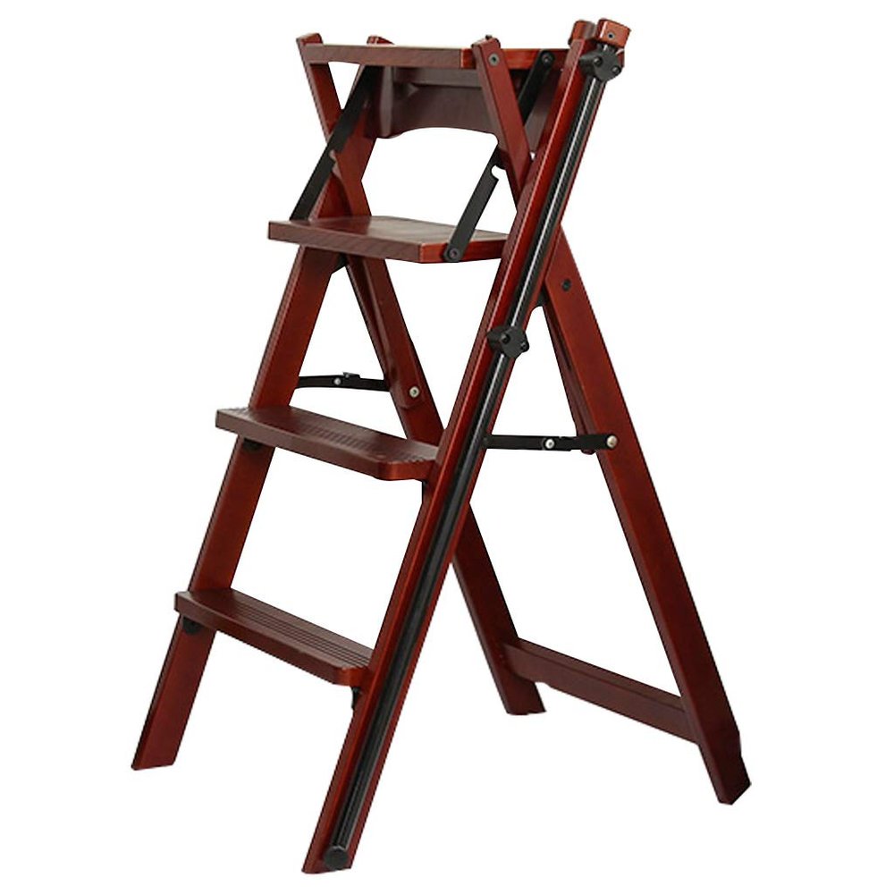 XWZJY Foldable 4 Step Ladder Portable Beech Wood Stairs Chair Climb Stepladde with Handrail Support Safety Creative Small Foot Stools Max Load 120kg