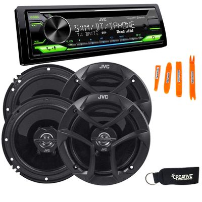 JVC KD-T910BTS - CD Receiver w/Bluetooth, Front USB, AUX, Amazon Alexa, SirusXM Ready + Two Pairs of JVC 6.5" Speakers