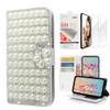 STENES Bling Wallet Phone Case Compatible with OnePlus 7T Pro - Stylish - 3D Handmade Pearl Lattice Flowers Design Leather Cover with Screen Protector [2 Pack] - White view 1