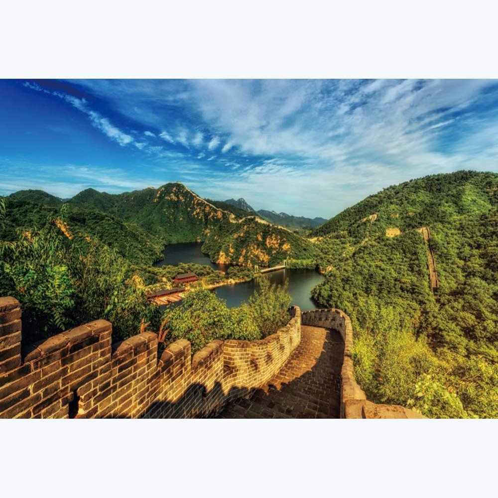Leyiyi 10x8ft Natural Scenery Backdrop Green Hills and Water Brick Wall Road Blue Sky Magnificent Landscape Backgrounds for Photography Photo Portrait Studio Prop