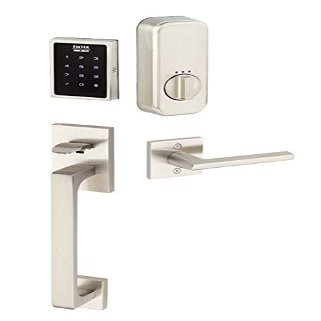 EMTEK Empowered Motorized Baden Keypad Smart Entry Set w/Matching Finish Aston Lever - Choice of Left/Right Handing & 4 Finishes - EMP1103ASTLHUS15 - Left Handed (LH) - Satin Nickel (US15)