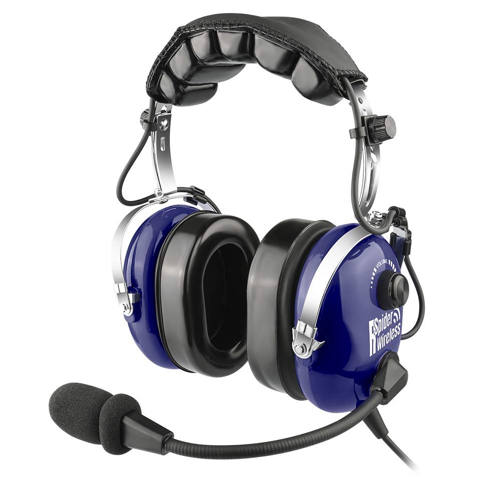 R SPIDER WIRELESS Pilot Aviation Headset for General Aircraft (Blue)