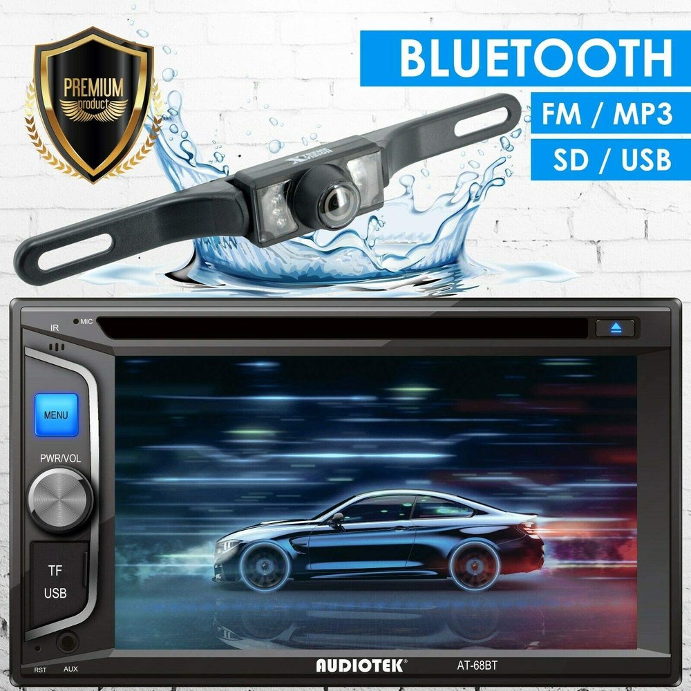 CAR Audio 200W 2DIN 6.2" DVD CD Bluetooth Stereo MP5 SD + License Plate Camera Included