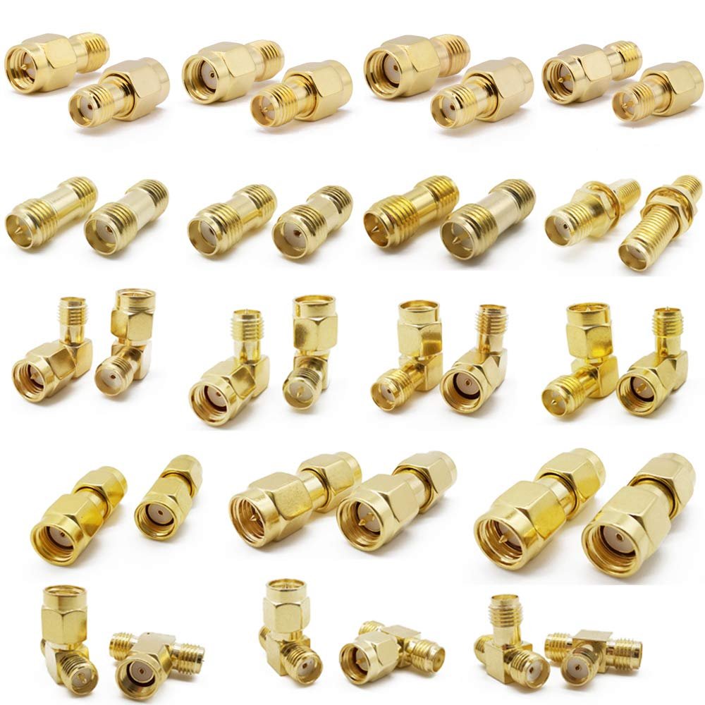 ALLiSHOP SMA Connectors Kit: RP-SMA Adapter Plug & Jack Straight & 90 Gold Plated Brass RF Coax Connectivity Set for FPV Antennas, Radio, Baofeng, Yaesu, IP Camera Project
