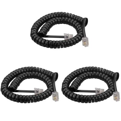 AIMIJIA Telephone Handset Cord Modular Coiled Telephone Handset Cord for Telephone/Handset Black Curly Cord RJ11 4P4C (6ft Handset Cord-3 Pack)
