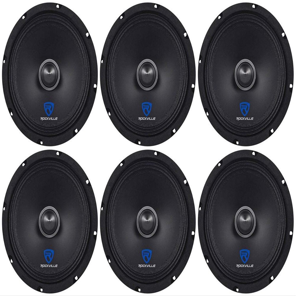 Rockville (6) RXM88 8" 500w 8 Ohm Mid-Range Drivers Speakers, Made w/Kevlar Cone