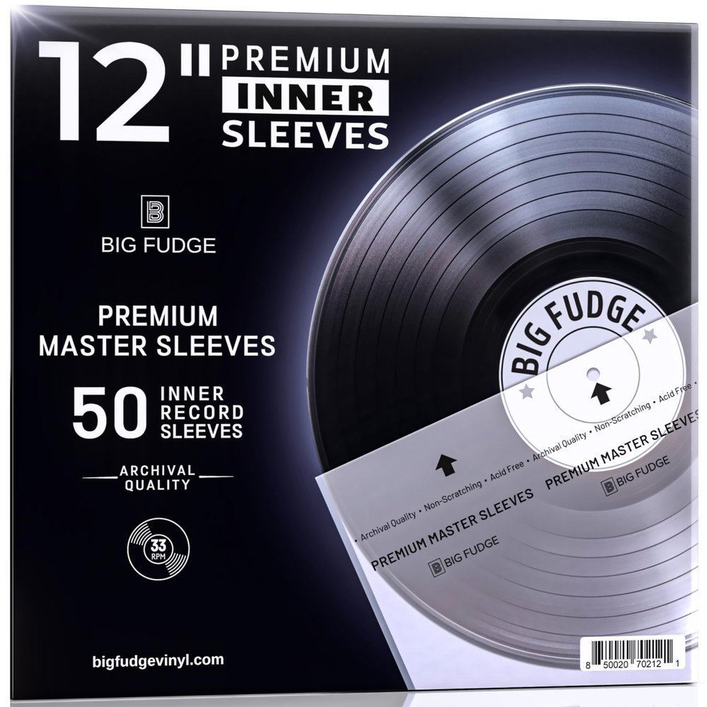 Big Fudge 12" Vinyl Record Sleeves - Premium Inner Sleeves 50 Pack - Anti Static Rice Paper Acid Free Vinyl Covers - Accessories Protect LP Albums from Dust, Dirt & Scratches