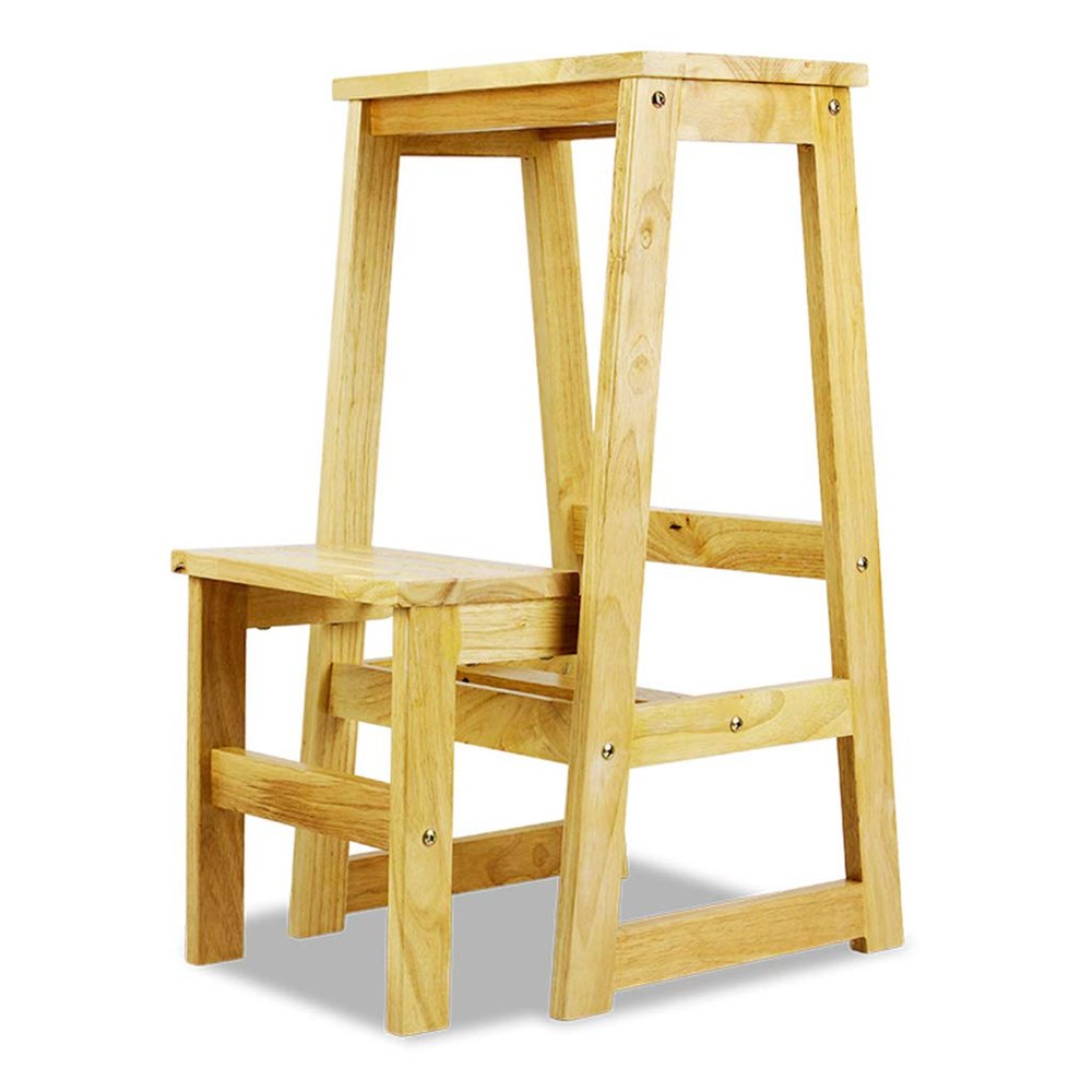 XWZJY Double-Step Stool Heightening Solid Wood Climbing Ladder Multifunction Staircase Chairs with Non-Slip Wide Pedal Lightweight Garden Tools,Load Bearing 175kg