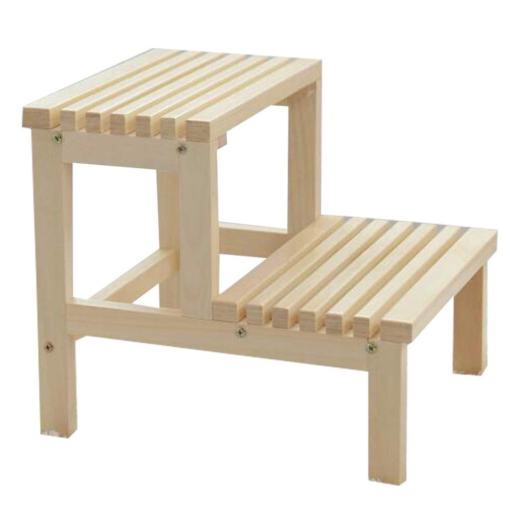 XWZJY Solid Wood 2-Step Stool Portable Stairs Chair Shoe Bench Multifunction Bathroom Stools Climbing Ladder for Adults and Kids,Max Load 100kg,Wood Color