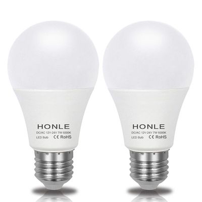 Honle E26 E27 LED 12-24V AC/DC Low Voltage 7W Daylight White 6000k Standard Edison Base 60W Halogen Bulb Equivalent for Rv Off Grid Solar Panel Project Lighting Boat Garden Landscape Pack of 2