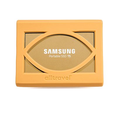 Alltravel External Solid State Drive Bumper Sleeve for Samsung T5 Portable 250GB 500GB 1TB 2TB SSD USB 3.0 External Solid State Drives, Super Strong Bumper Anti Shock, Shake and Drop (Gold)