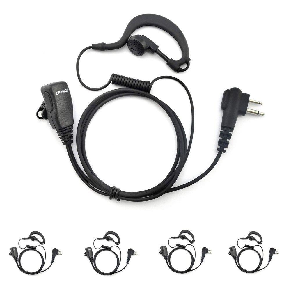 PROMAXPOWER [5-Pack] 1.5-Wire G-Shape Swivel Earbud Earpiece with Lapel PTT Button Mic Compatible with Motorola Radios CLS1110, CLS1410, CP200, EP450, Mag One BPR40