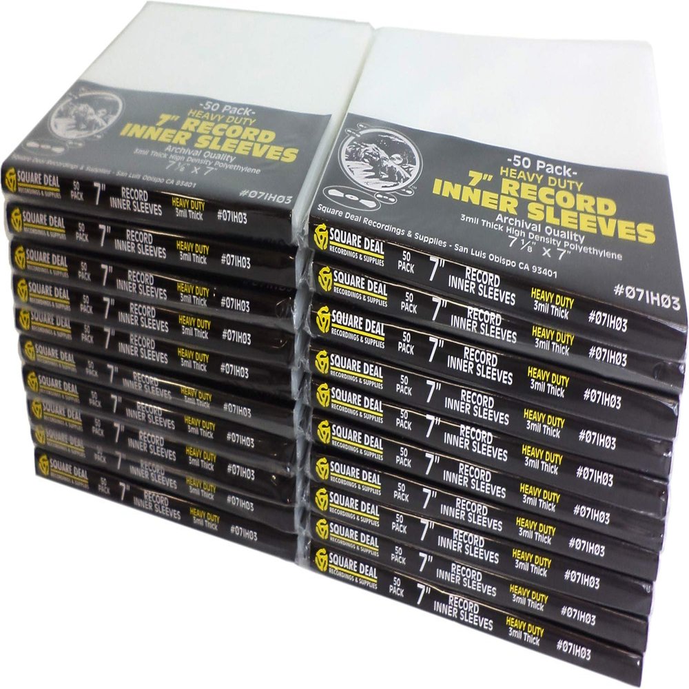 (1000) Square Deal Recordings & Supplies 7" Record Inner Sleeves - High Density Polyethylene - Heavy Duty 3 mil - #07IH03