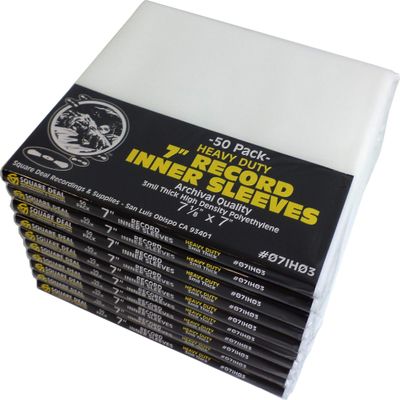 (500) Square Deal Recordings & Supplies 7" Record Inner Sleeves - High Density Polyethylene - Heavy Duty 3 mil - #07IH03