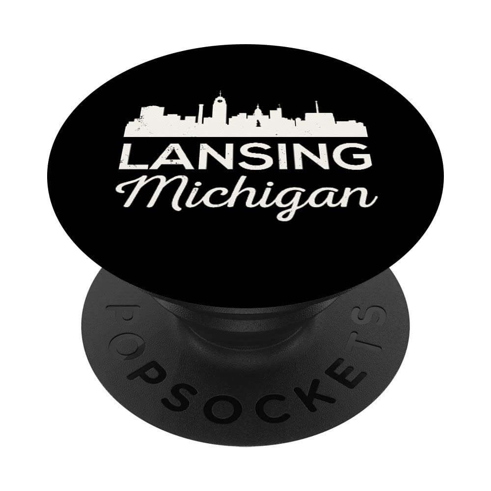 Lansing Michigan Retro East Skyline Football Capital City Mi PopSockets Adhesive PopGrip