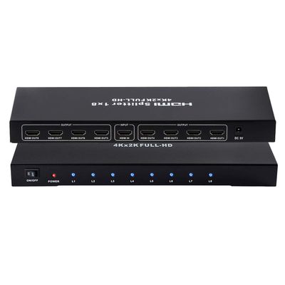 1x8 HDMI Splitter, 1 in 8 Out HDMI Splitter Audio Video Distributor Box Support Full HD 3D & 4K x 2K Compatible for Projector, HDTV, STB, DVD, PS3 Etc