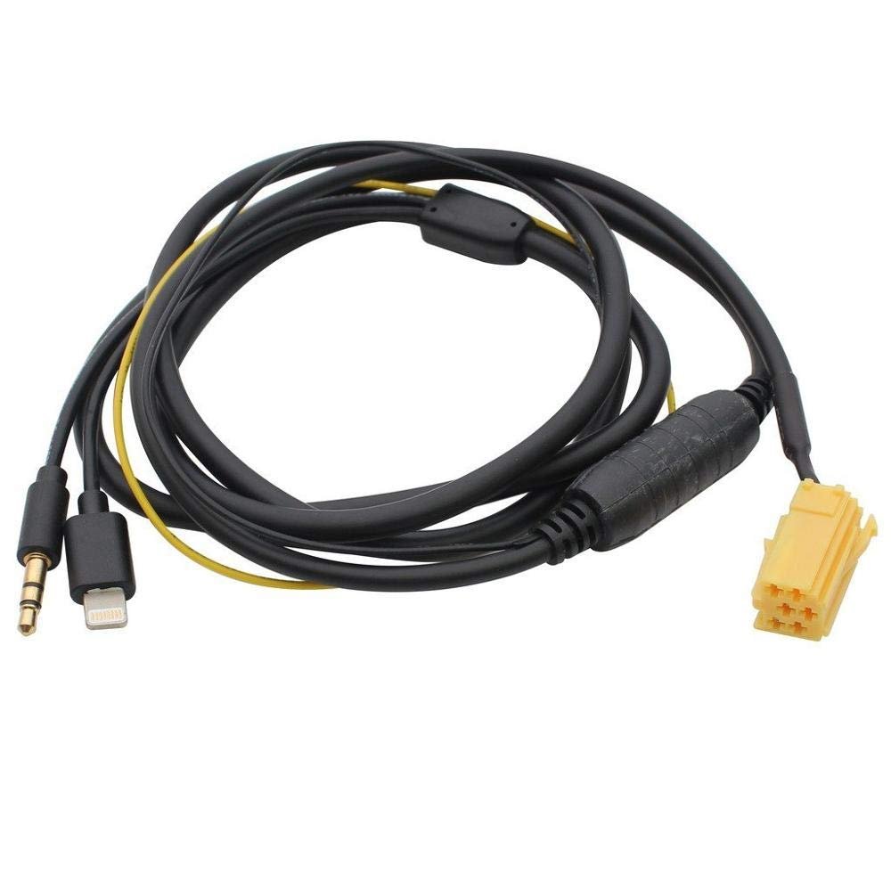 Mathenia Car Parts, 2PCS Car CD Removal Tools And 3.5mm Audio IN AUX Cable for iPhone Lightning Charging for Fiat Grande Punto 2007 Onwards - (Color Name: Aux Cable Only)
