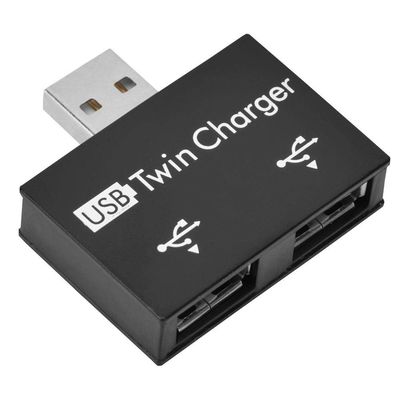 ASHATA Mini Hub USB2.0 Male to 2-Port USB Twin Charger Splitter Adapter Converter Kit for Mobile Phone/Laptop (Black)