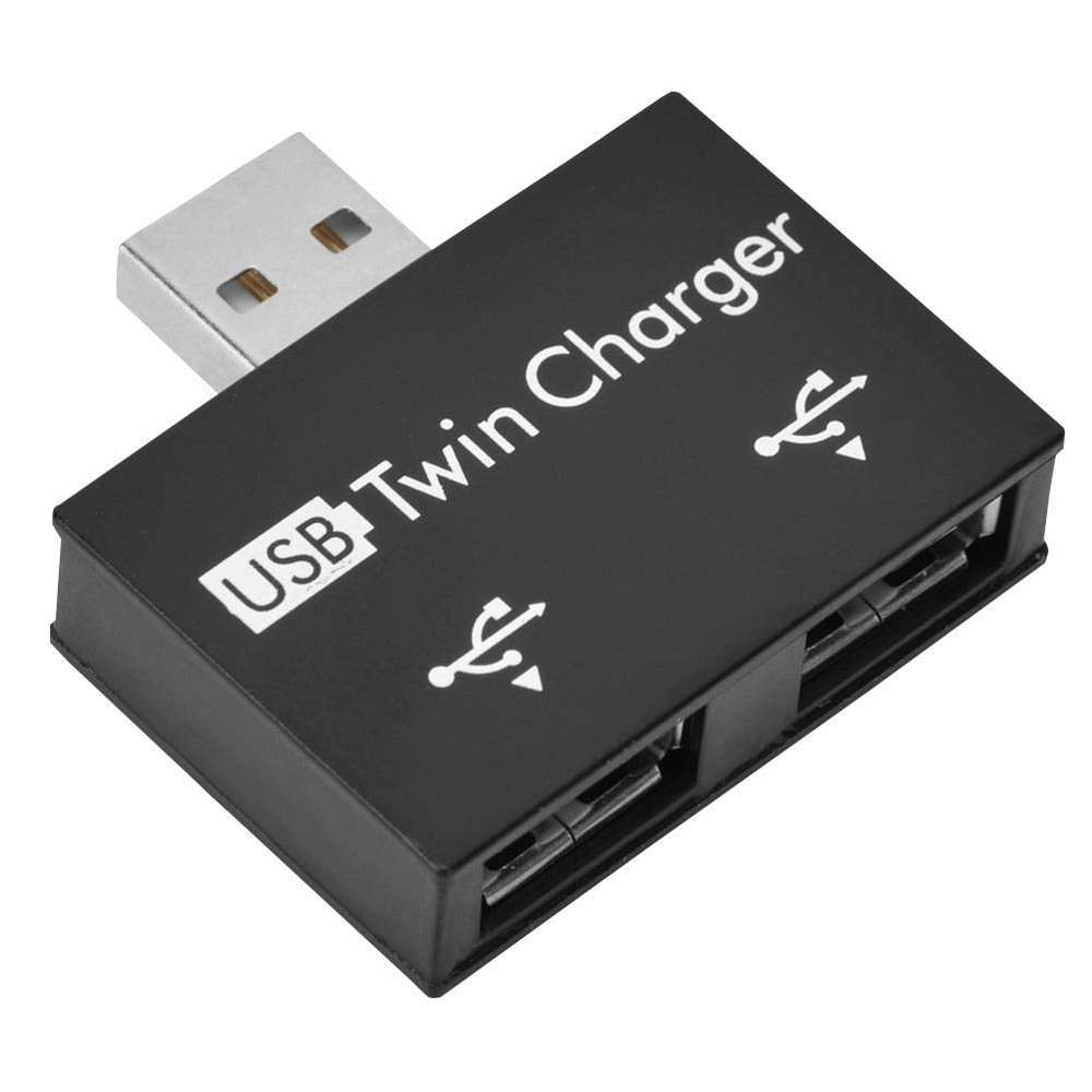 ASHATA Mini Hub USB2.0 Male to 2-Port USB Twin Charger Splitter Adapter Converter Kit for Mobile Phone/Laptop (Black)