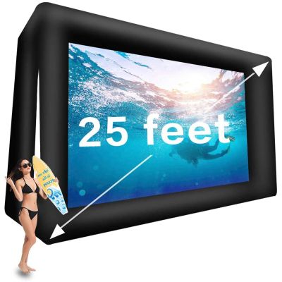 25' Huge Inflatable Movie Screen Outdoor Incl Blower - Seamless Front and Rear Projection - Portable Blow Up Projector Screen for Churches, Grand Parties, Backyard Pool Fun (25ft)
