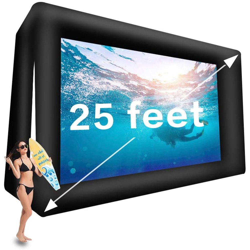 25' Huge Inflatable Movie Screen Outdoor Incl Blower - Seamless Front and Rear Projection - Portable Blow Up Projector Screen for Churches, Grand Parties, Backyard Pool Fun (25ft)