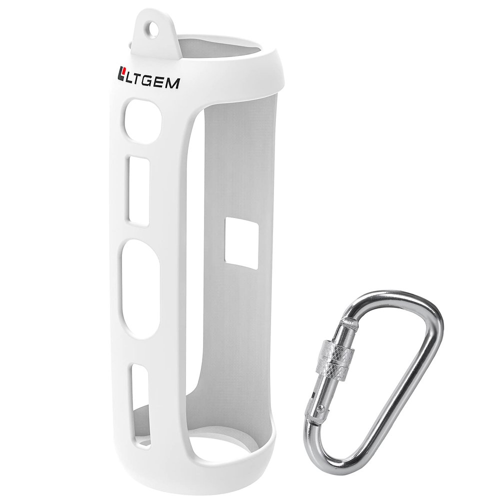 LTGEM Silicone Carrying Travel Case Compatible with JBL FLIP 5 Waterproof Portable Speaker with Extra Carabiner - White