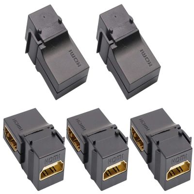 AAOTOKK 90 Degree HDMI Keystone Coupler, Gold Plated Right Angle HDMI Keystone Jack Insert Female to Female 3D 4K Coupler Adapter for Wall Plate (Black/5 Pack)