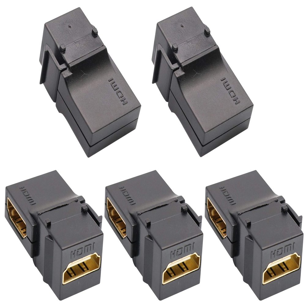 AAOTOKK 90 Degree HDMI Keystone Coupler, Gold Plated Right Angle HDMI Keystone Jack Insert Female to Female 3D 4K Coupler Adapter for Wall Plate (Black/5 Pack)