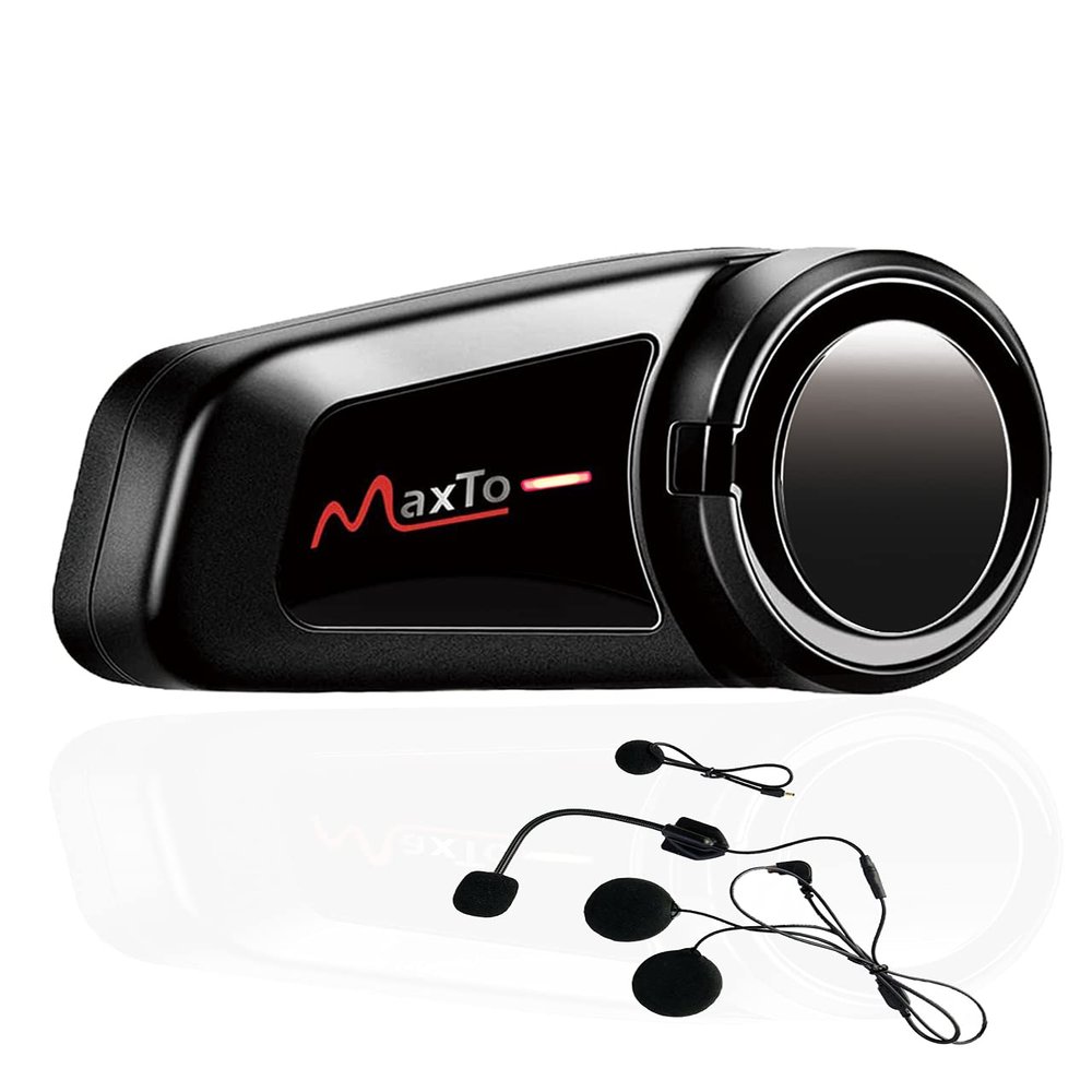 MAXTO Motorcycle Bluetooth Headset, M2 Group Motorbike Helmet Communication Systems 6-Way BT5.0 Waterproof Intercom 1000M Range with FM Radio,Siri,Voice dial for Ski/ATV/Full/Half Face(2 in 1 Mic)