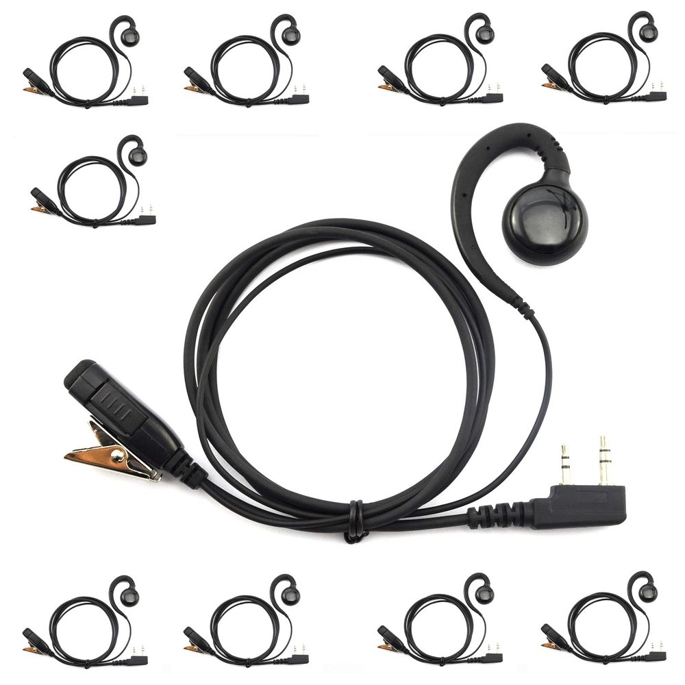 ProMax Power 10-Pack G-Shaped in-Ear Headphone with Clip on PTT for Kenwood 2 Pin TH-K20A TK-3160 TK-3180 TK-3360 TH-235 NX-320 KPG87D K2